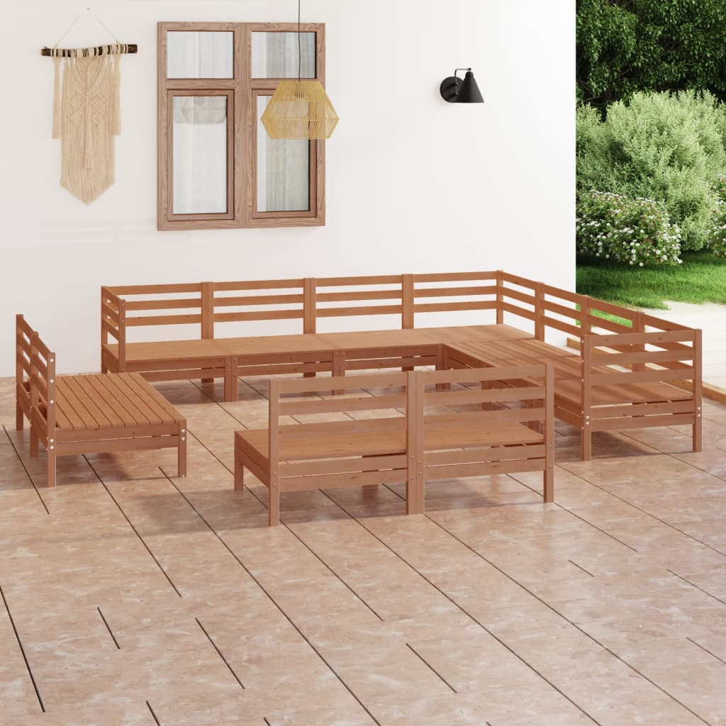 11 Piece Patio Lounge Set Solid Pinewood