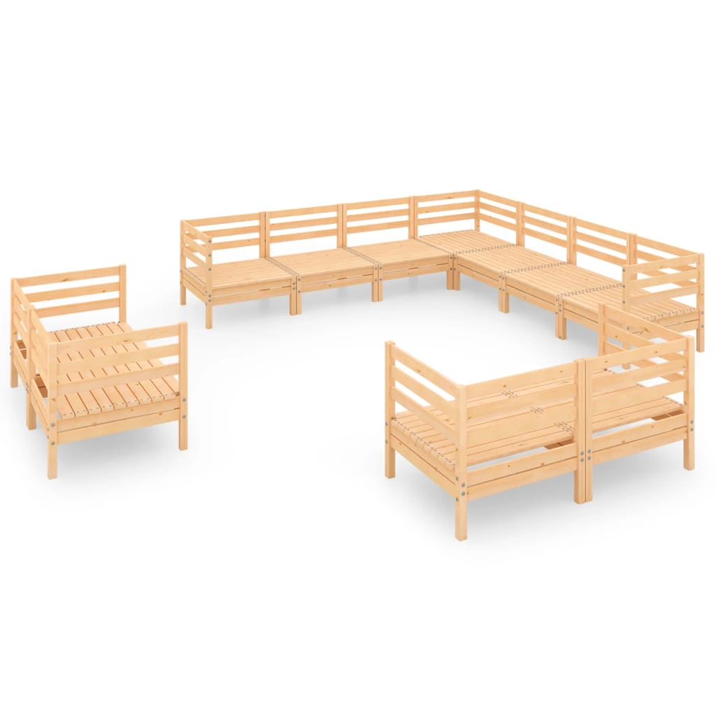11 Piece Patio Lounge Set Solid Pinewood