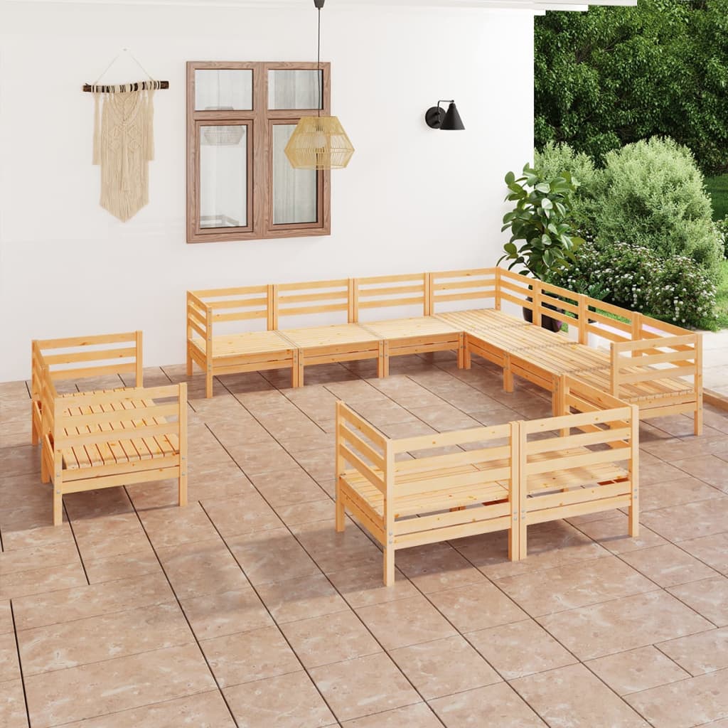 11 Piece Patio Lounge Set Solid Pinewood
