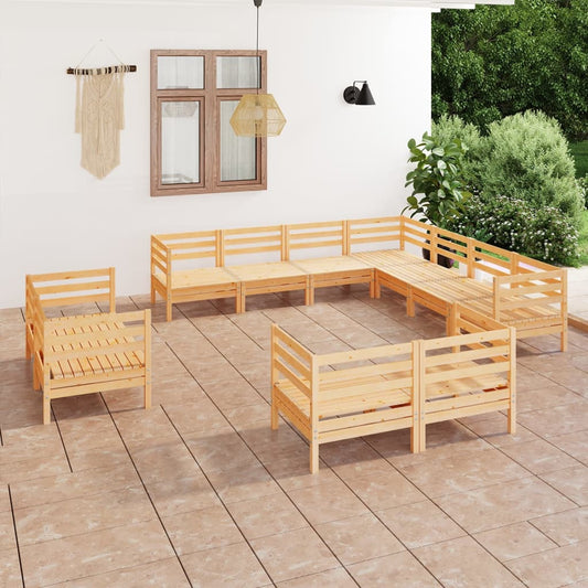 11 Piece Patio Lounge Set Solid Pinewood