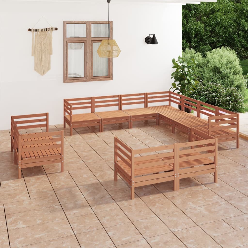 11 Piece Patio Lounge Set Solid Pinewood