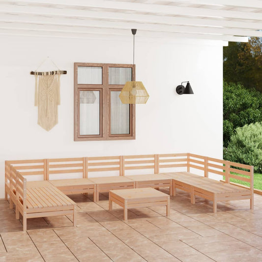 10 Piece Patio Lounge Set Solid Pinewood
