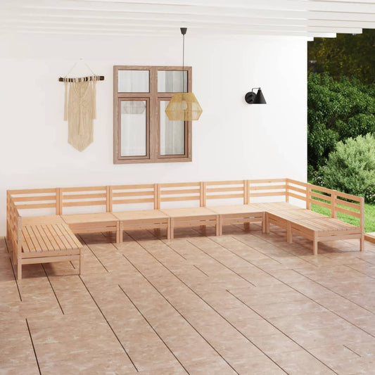 10 Piece Patio Lounge Set Solid Pinewood