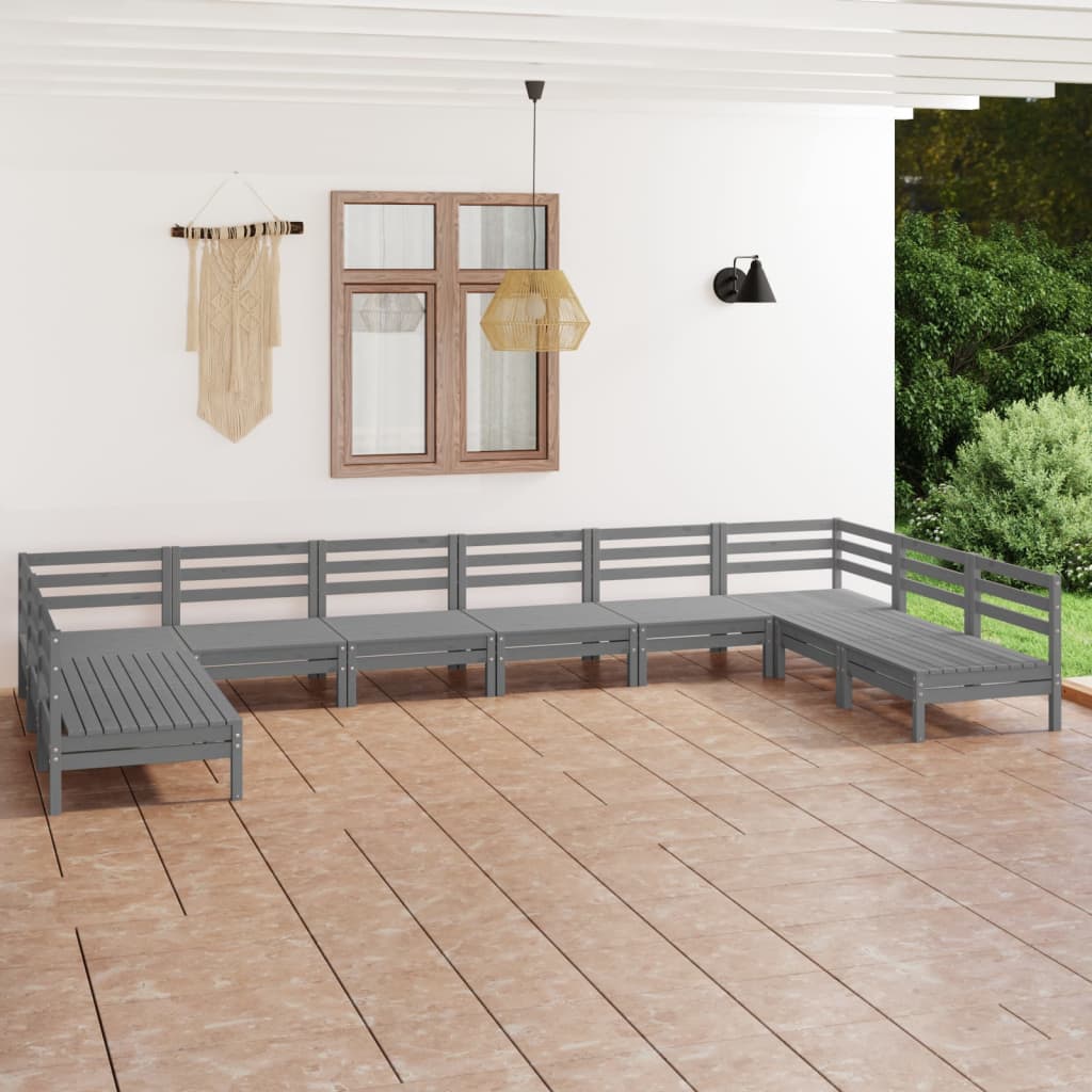 10 Piece Patio Lounge Set Solid Pinewood
