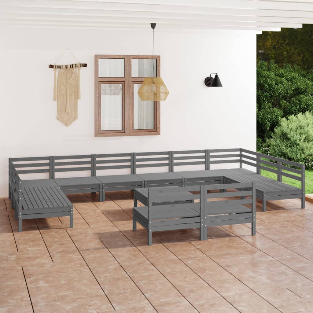 13 Piece Patio Lounge Set Solid Pinewood
