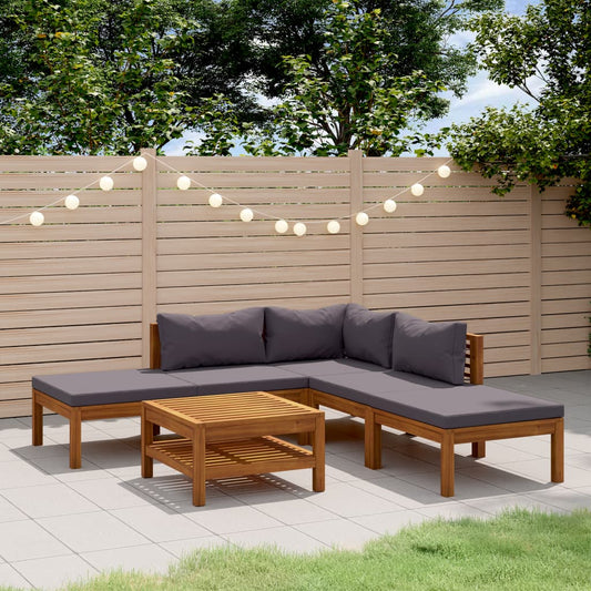 Wooden Lounge Set Dark Grey Cushions