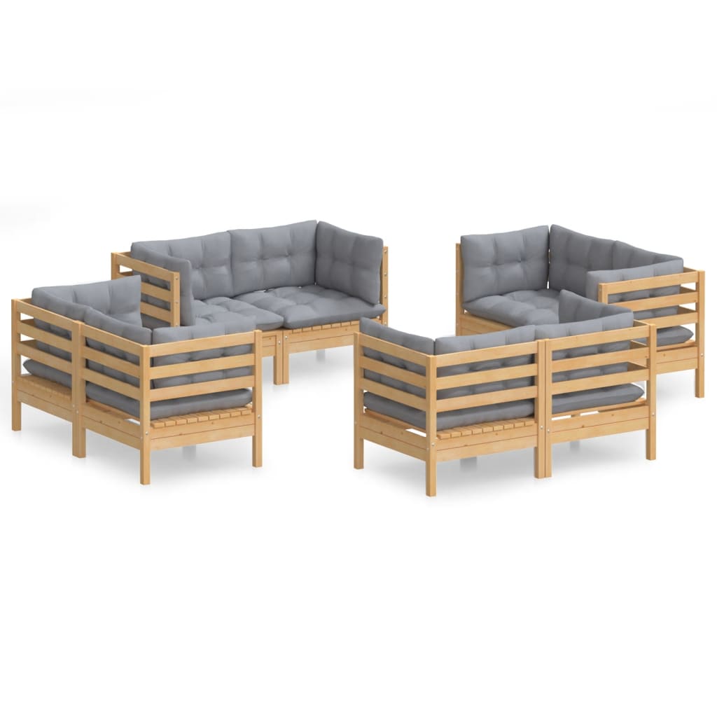 Garden Lounge Set Grey Solid Pine Wood, Fabric (100% Polyester)