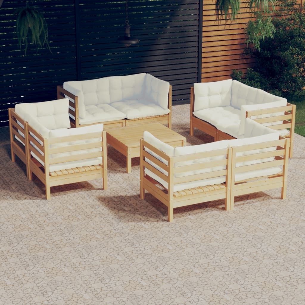 Garden Lounge Set Grey Cushions Solid Pine Wood, 100% Polyester