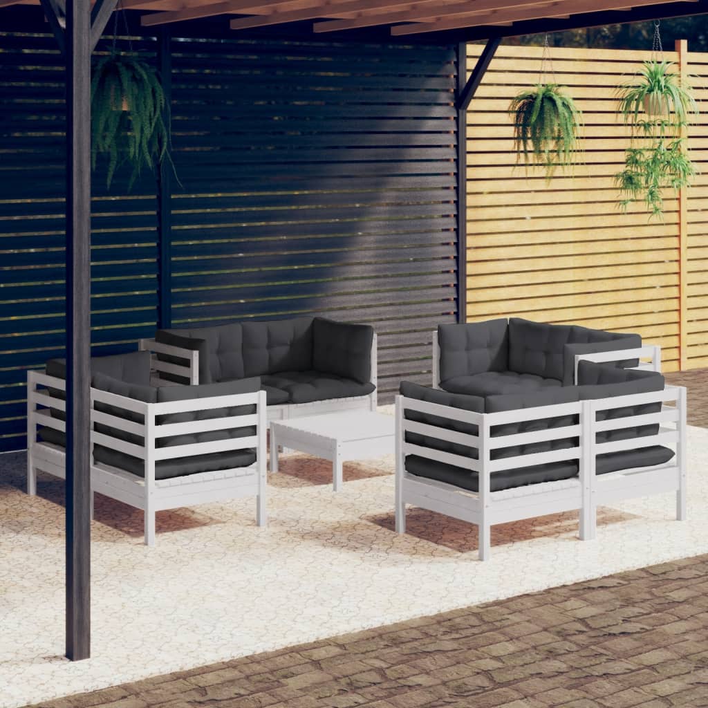 Garden Lounge Set Grey Cushions Solid Pine Wood, 100% Polyester