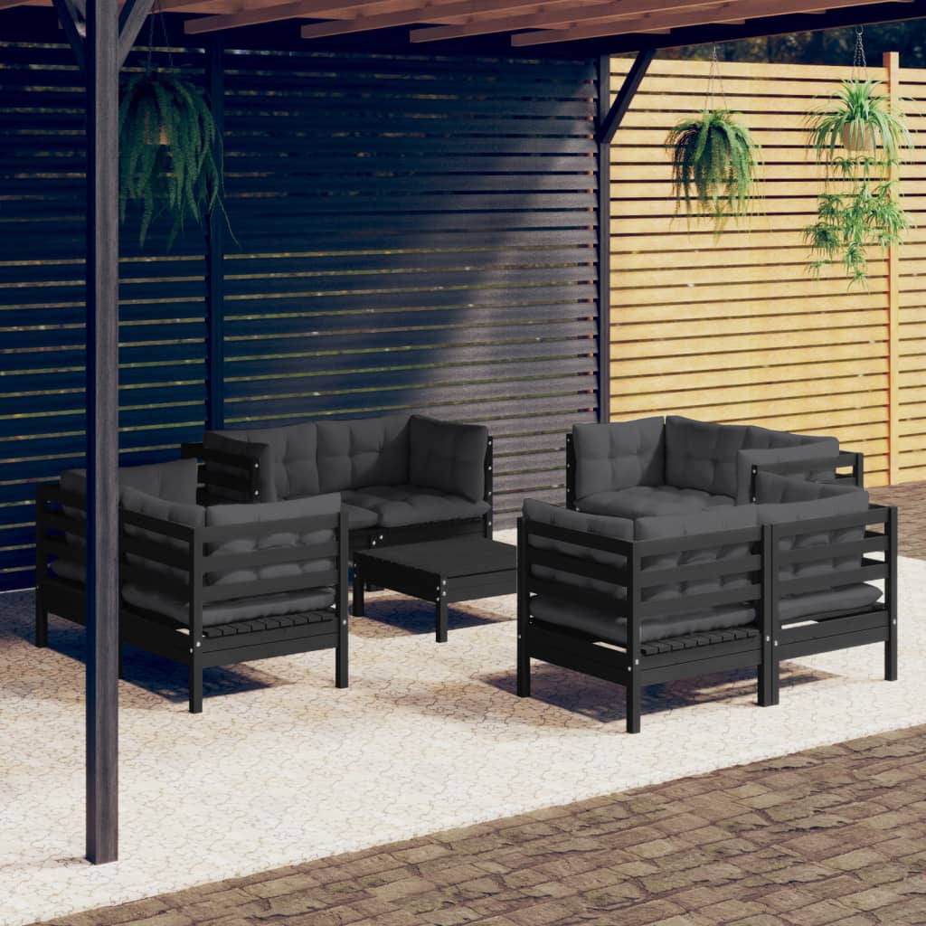 Garden Lounge Set Grey Cushions Solid Pine Wood, 100% Polyester