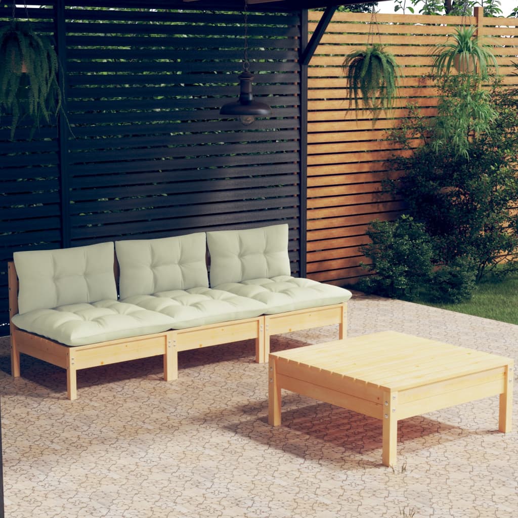 Garden Lounge Set Grey, Natural Wood Solid Pinewood, 100% Polyester