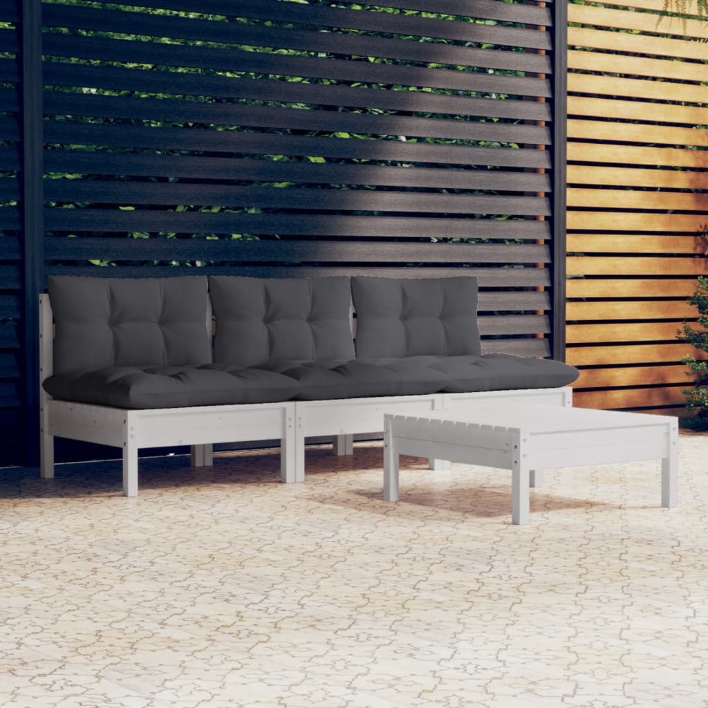 Garden Lounge Set Grey, Natural Wood Solid Pinewood, 100% Polyester
