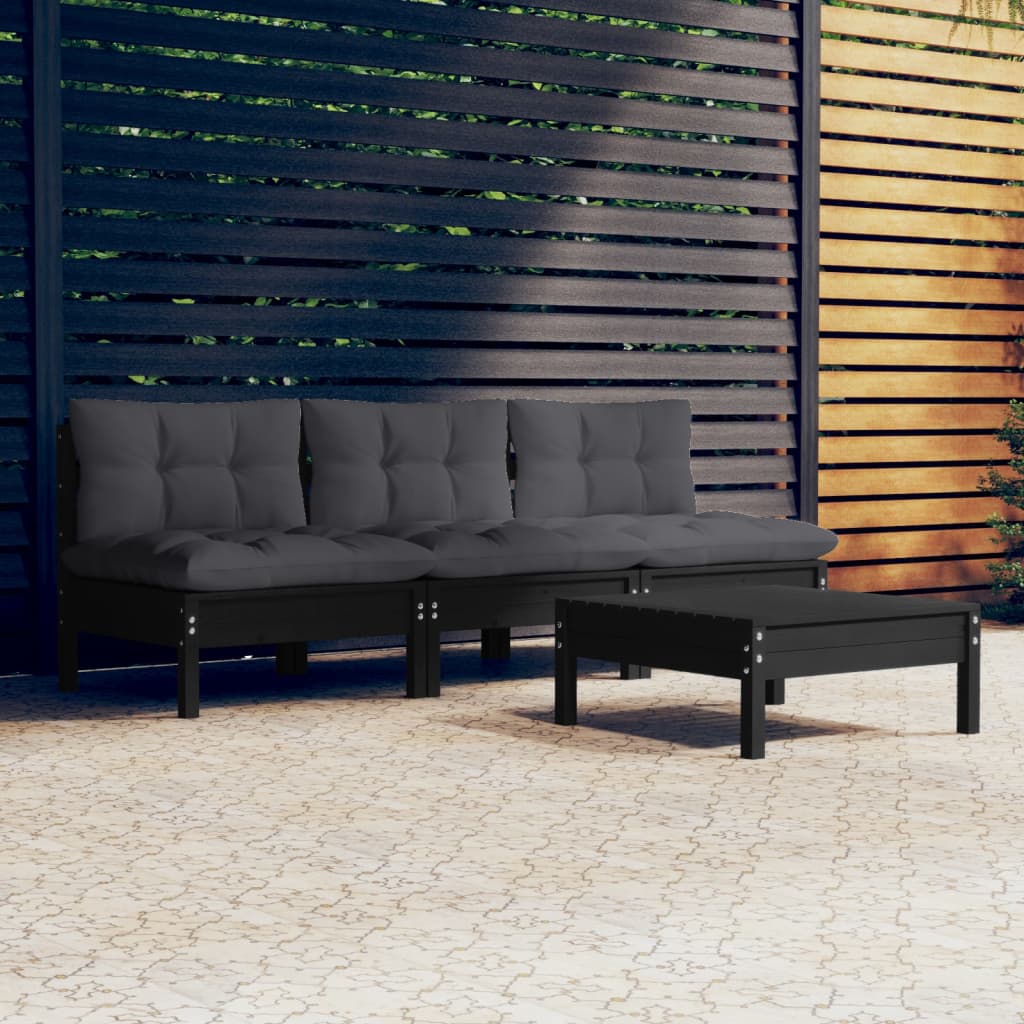 Garden Lounge Set Grey, Natural Wood Solid Pinewood, 100% Polyester