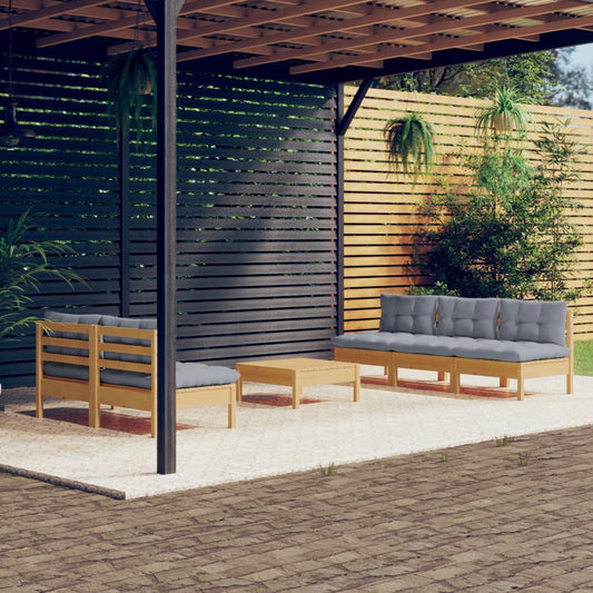 Garden Lounge Set Grey Solid Pinewood And Polyester Modular