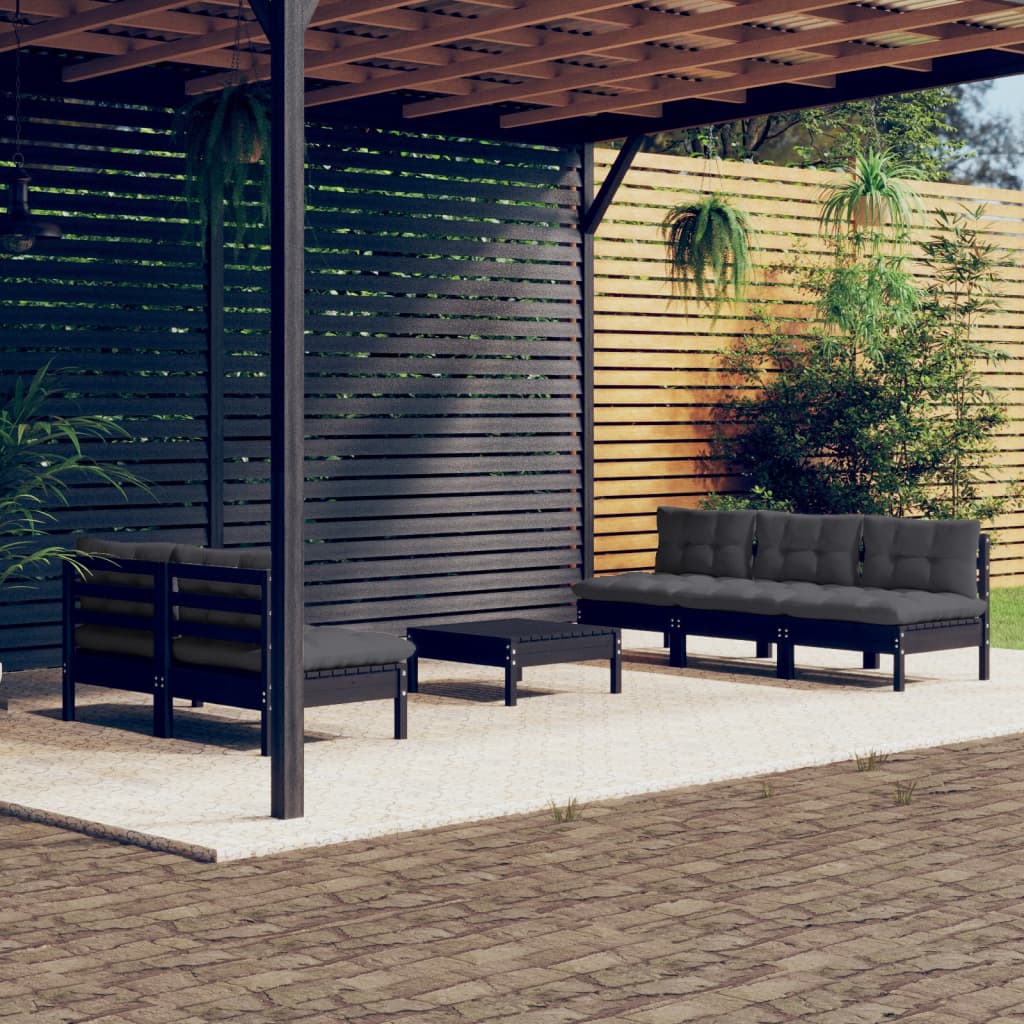 Garden Lounge Set Grey Solid Pinewood And Polyester Modular