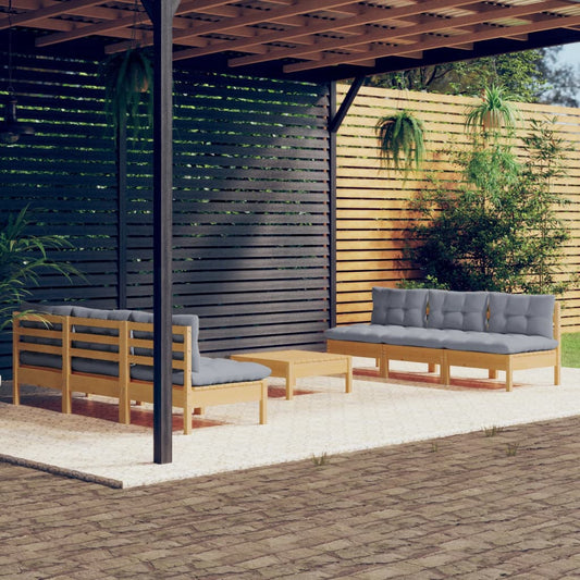 Garden Lounge Set Light Grey Cushions, Pinewood Frame