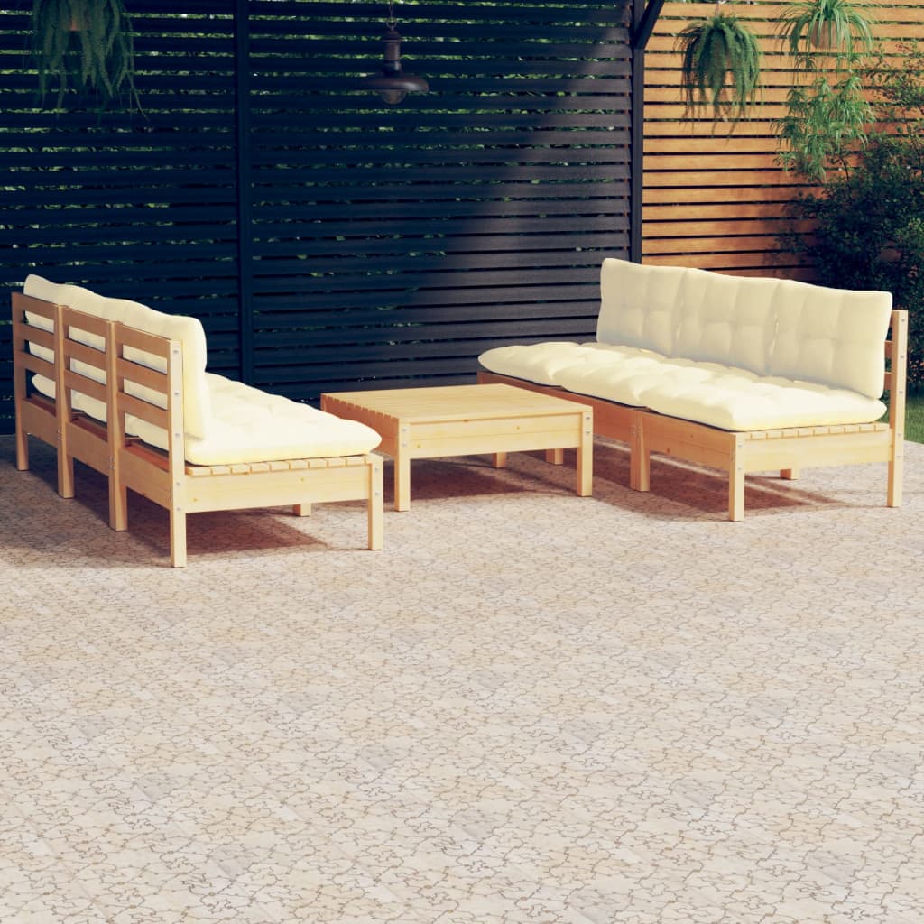 Garden Lounge Set Light Grey Cushions, Pinewood Frame