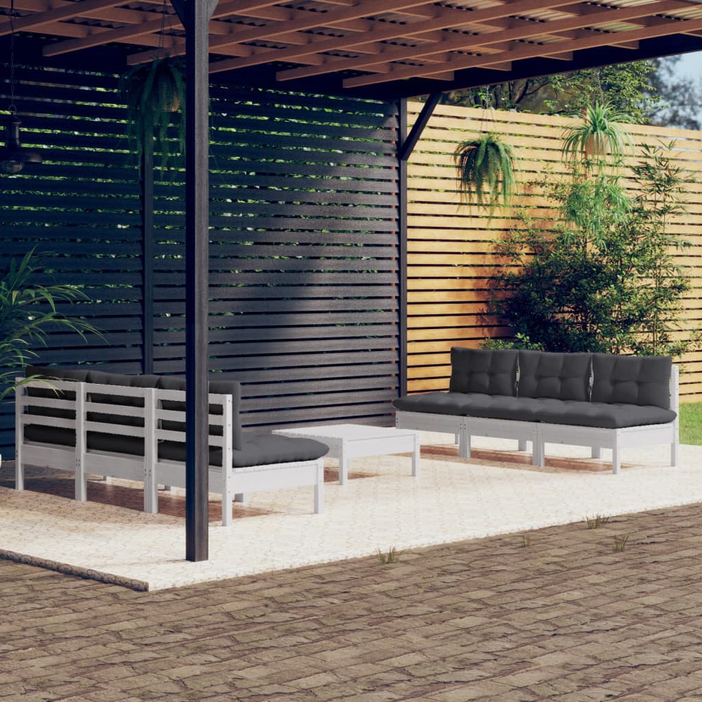 Garden Lounge Set Light Grey Cushions, Pinewood Frame