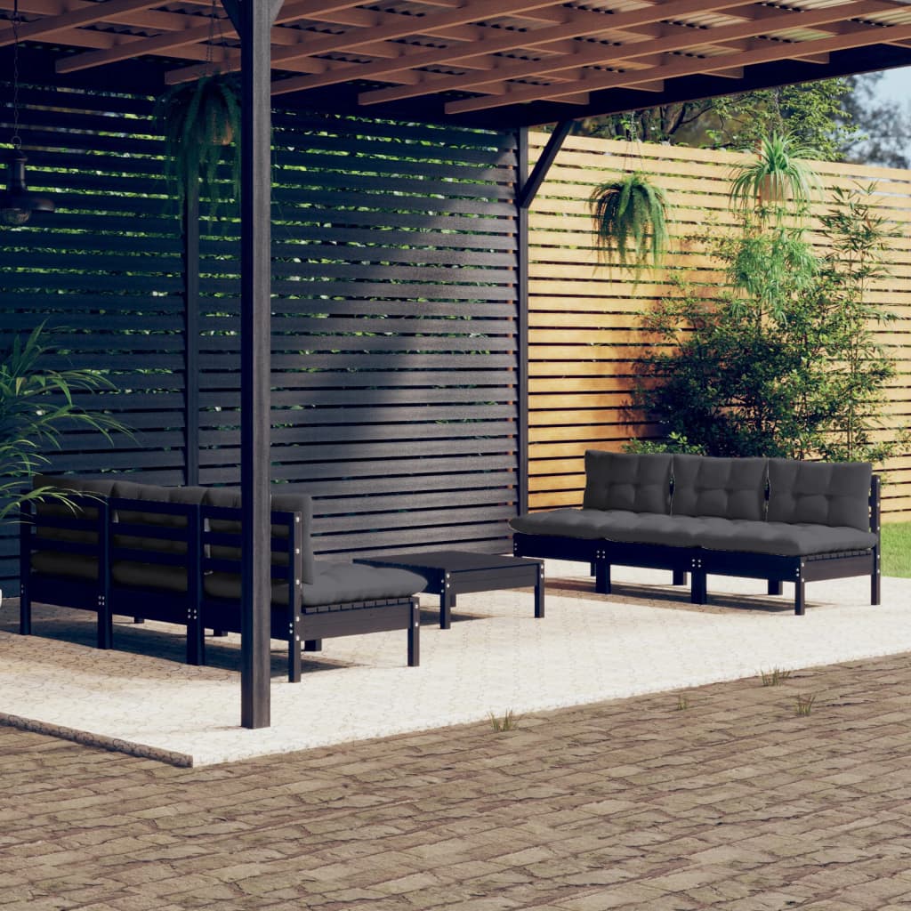 Garden Lounge Set Light Grey Cushions, Pinewood Frame