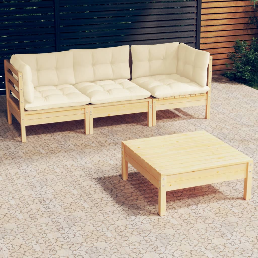 Garden Lounge Set Grey Solid Pinewood, Polyester Fabric Medium