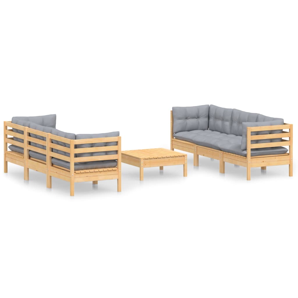 Garden Lounge Set Grey Solid Pinewood, Fabric (100% Polyester)