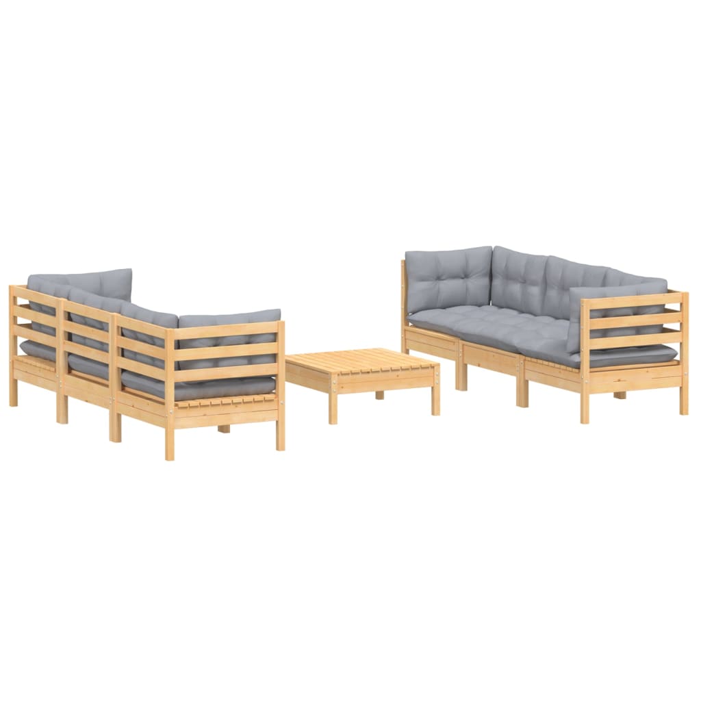 Garden Lounge Set Grey Solid Pinewood, Fabric (100% Polyester)