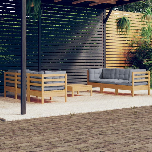 Garden Lounge Set Grey Solid Pinewood, Fabric (100% Polyester)