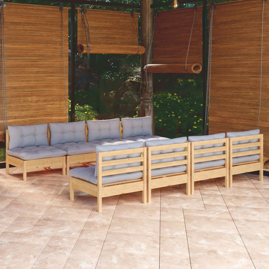 Garden Lounge Set Grey Solid Pinewood, 100% Polyester Fabric