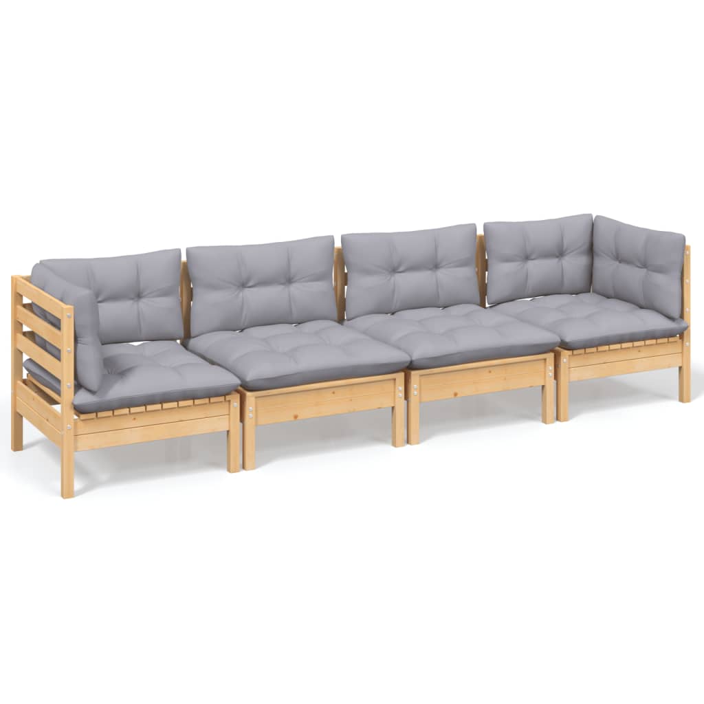 Garden Lounge Set Grey, Pine Solid Pinewood, 100% Polyester Fabric