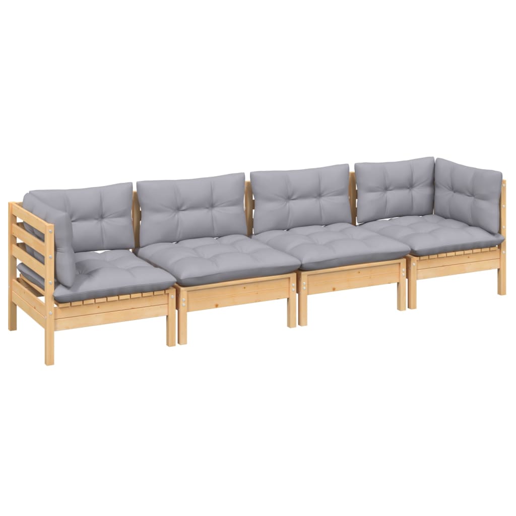 Garden Lounge Set Grey, Pine Solid Pinewood, 100% Polyester Fabric