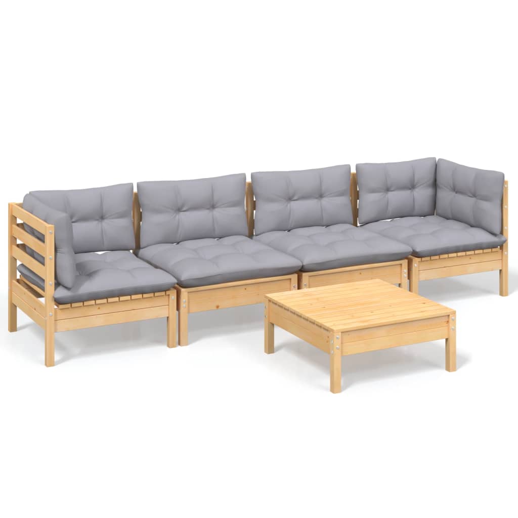 Garden Lounge Set Natural Wood And Grey