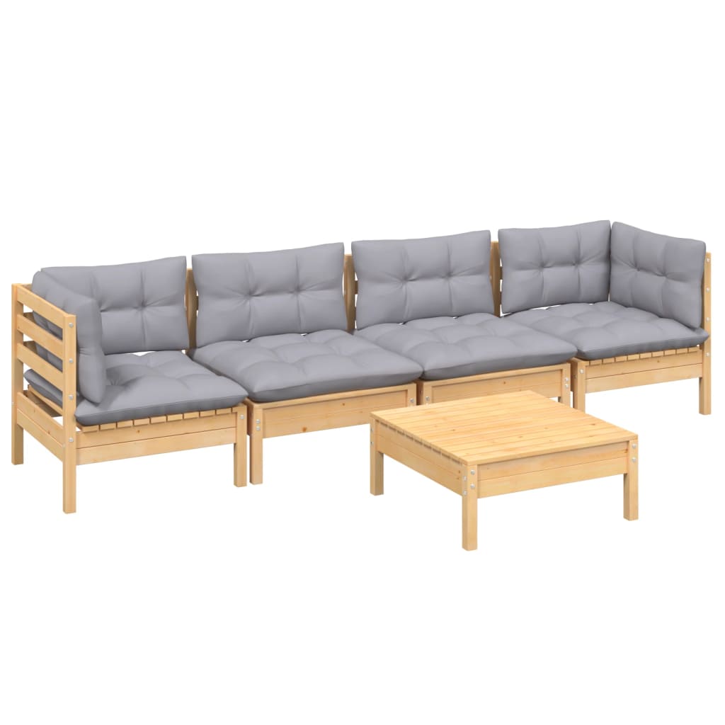Garden Lounge Set Natural Wood And Grey