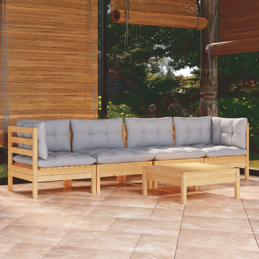 Garden Lounge Set Natural Wood And Grey