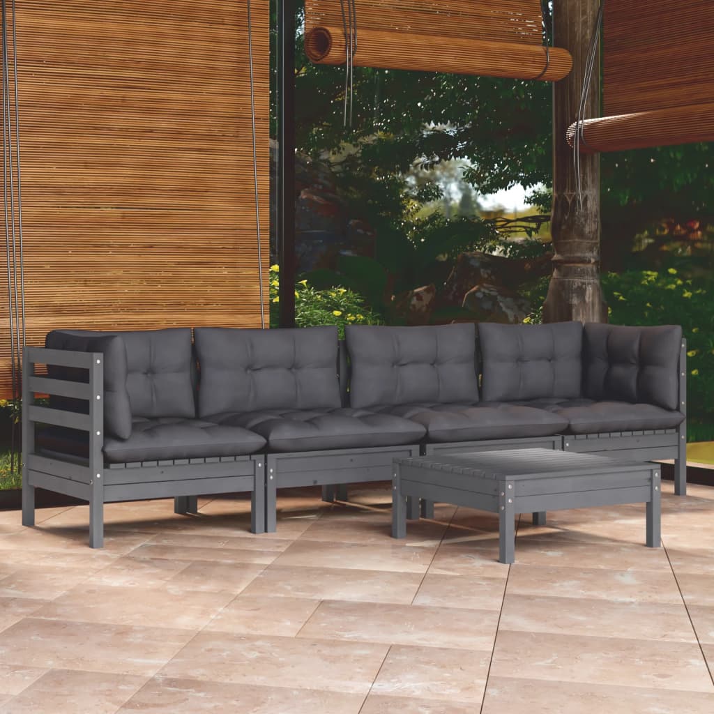 Garden Lounge Set Natural Wood And Grey