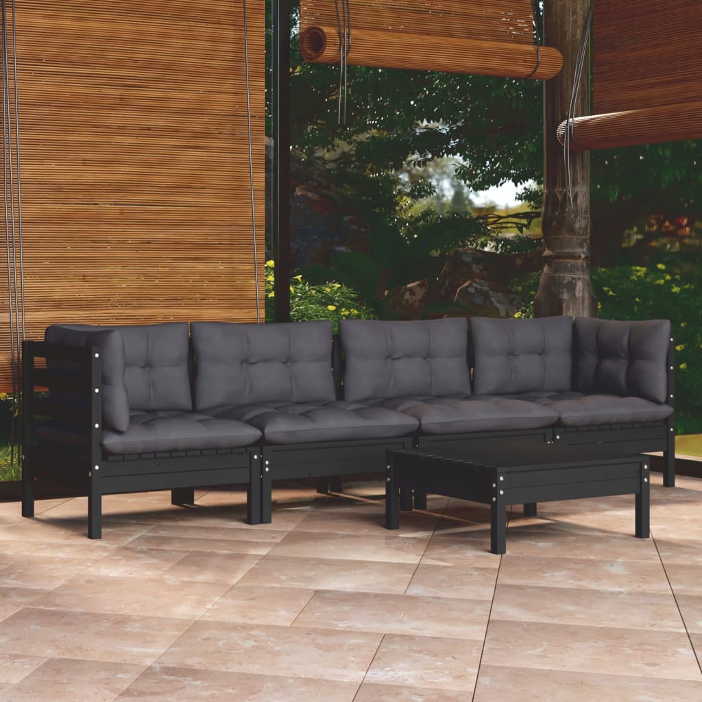 Garden Lounge Set Natural Wood And Grey