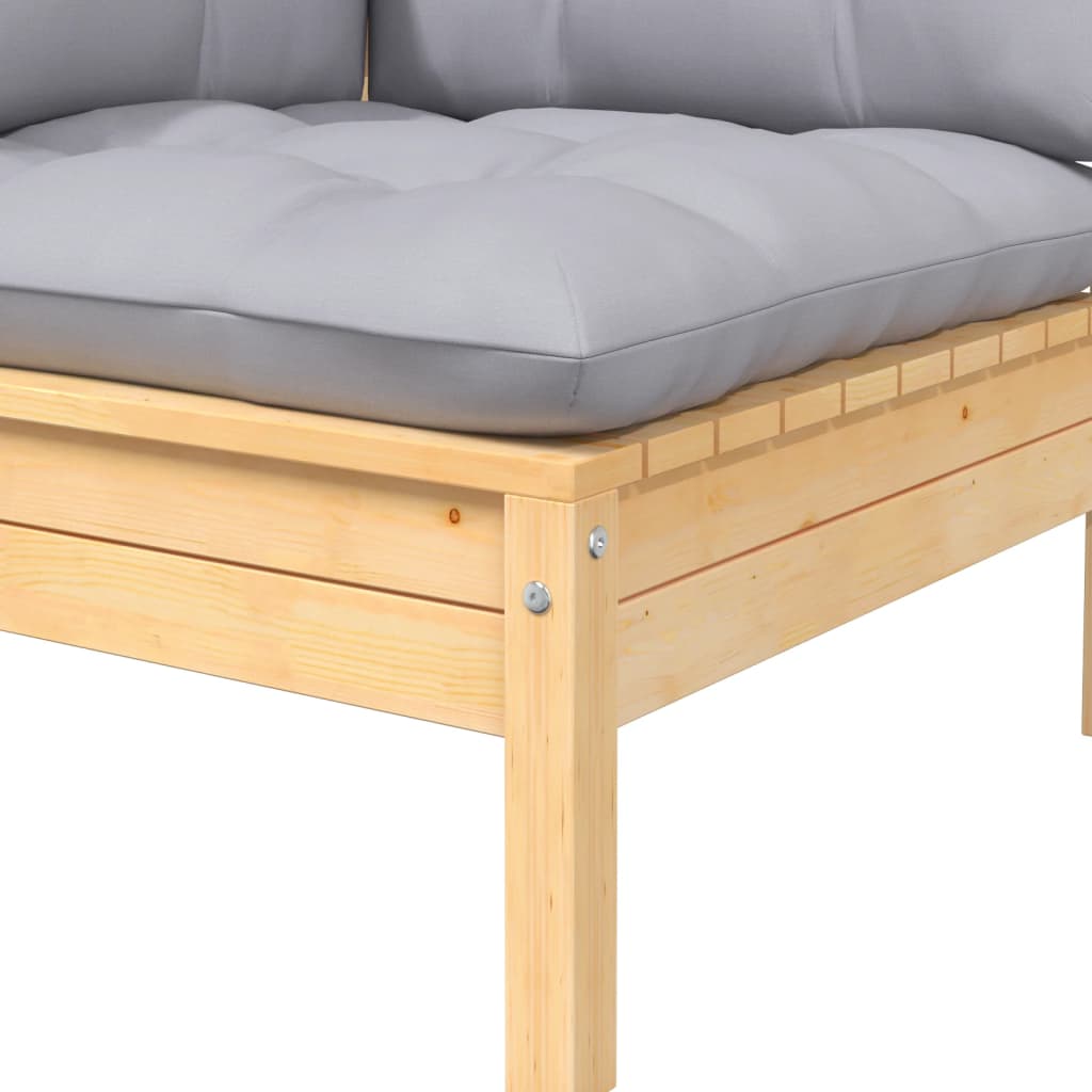 Garden Lounge Set Grey Solid Pinewood, 100% Polyester Large