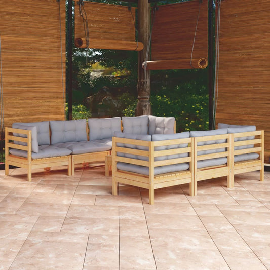 Garden Lounge Set Grey Solid Pinewood, 100% Polyester Large