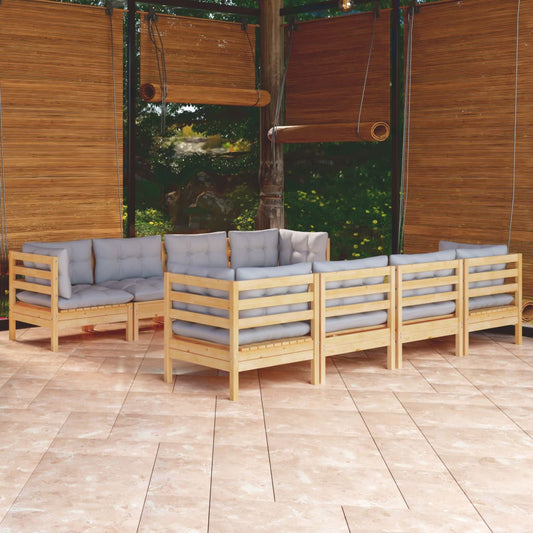 Garden Lounge Set Grey, Natural Wood Solid Pinewood, 100% Polyester