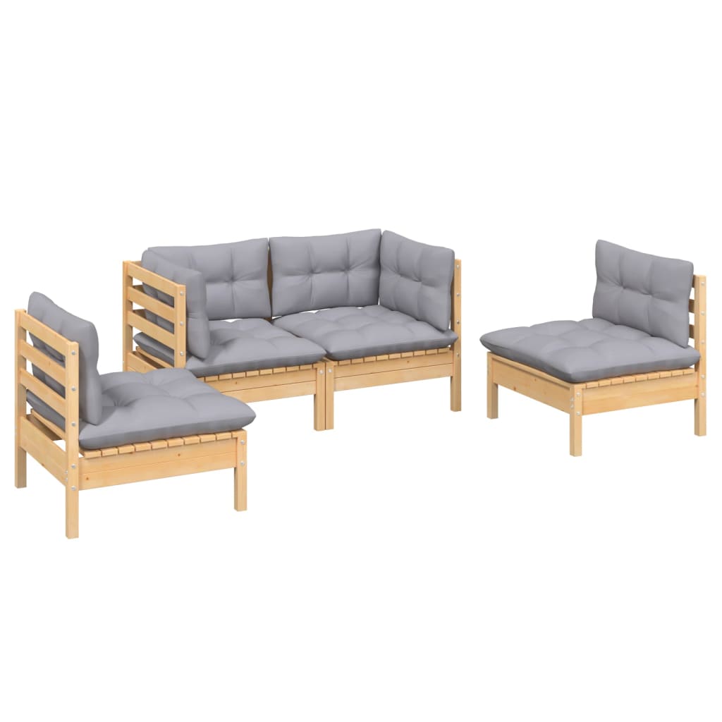 Garden Lounge Set Grey And Natural Wood