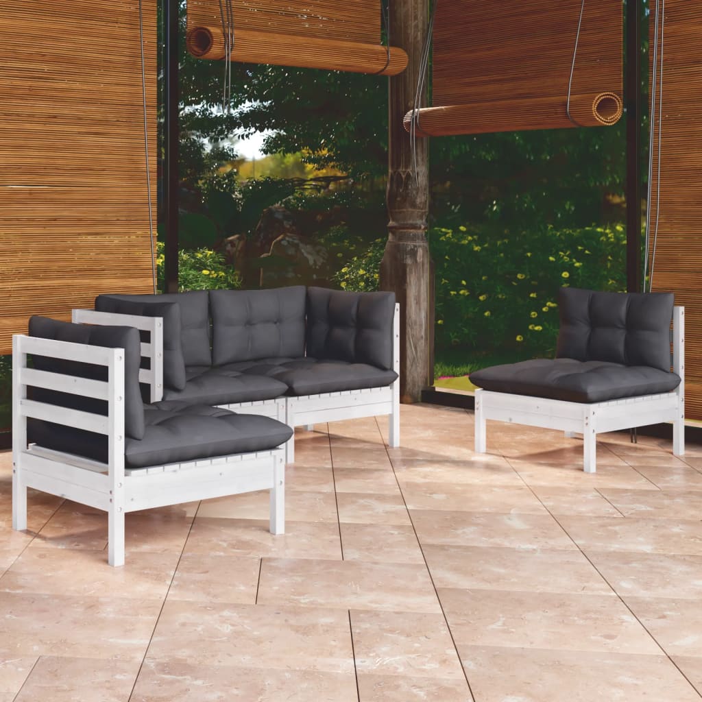 Garden Lounge Set Grey And Natural Wood