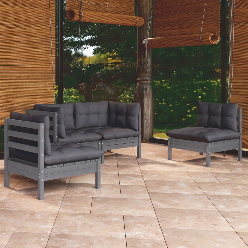 Garden Lounge Set Grey And Natural Wood