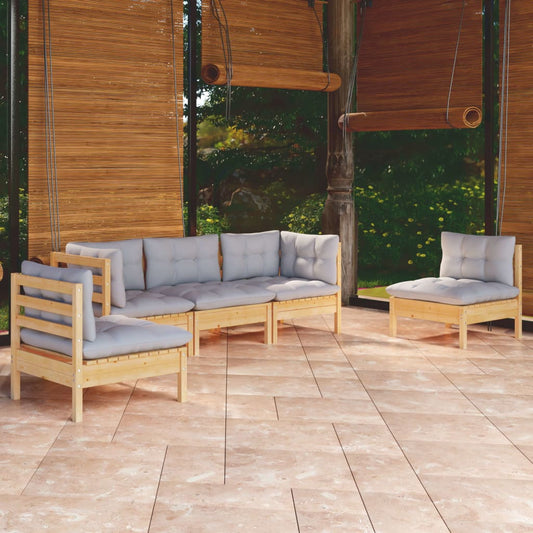 Garden Lounge Set Grey Solid Pine Wood, Fabric 100% Polyester