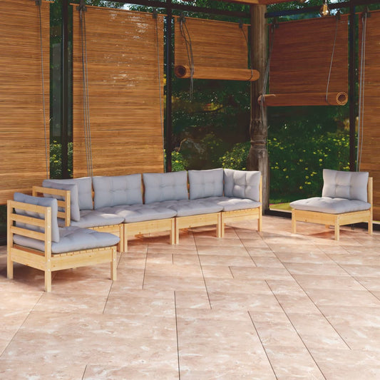Garden Lounge Set Grey Solid Pine Wood, 100% Polyester Fabric Large