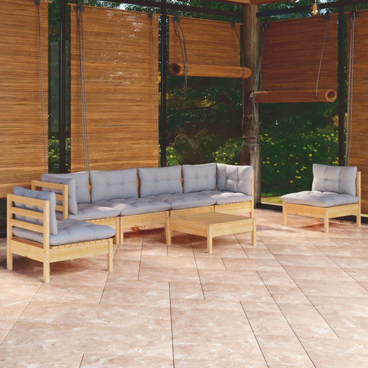 Garden Lounge Set Grey Solid Pine Wood, Fabric (100% Polyester)
