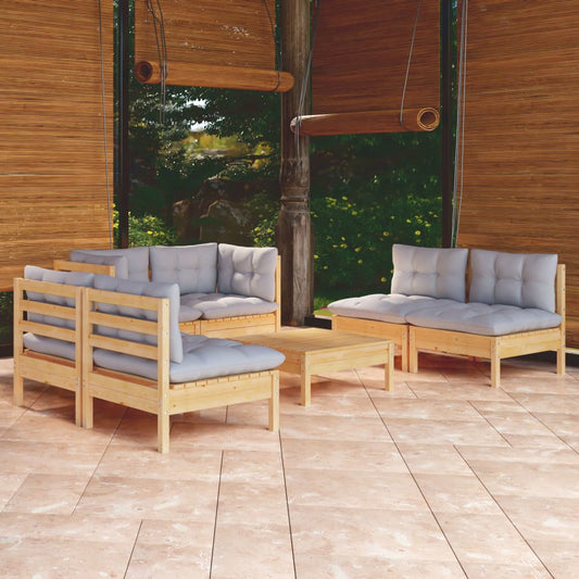Garden Lounge Set Grey Solid Pinewood, Polyester