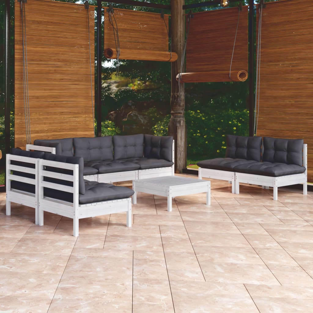 Garden Lounge Set Grey Solid Pine Wood, Polyester Fabric Medium