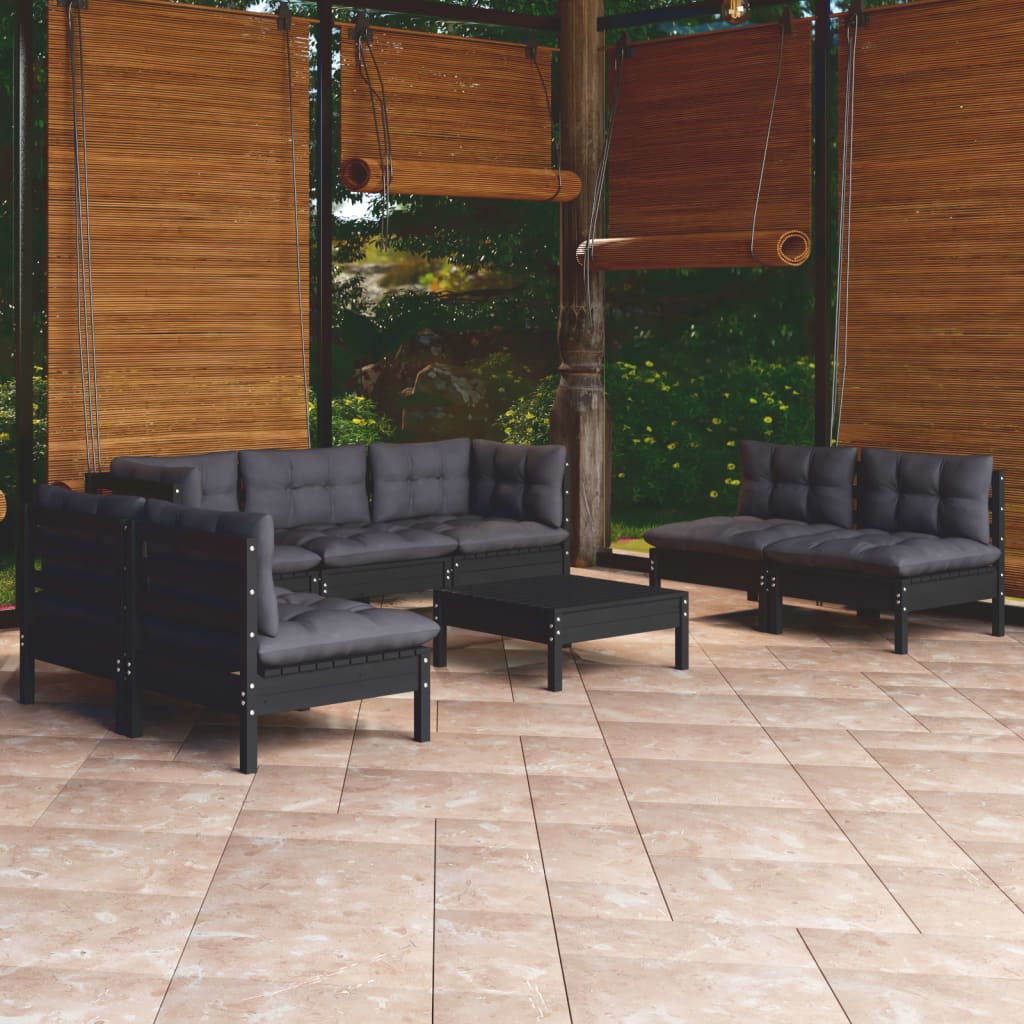 Garden Lounge Set Grey Solid Pine Wood, Polyester Fabric Medium