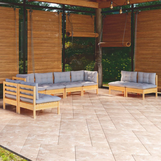 Garden Lounge Set Grey Solid Pinewood, Fabric (100% Polyester)