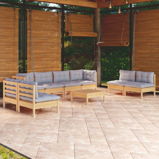 Garden Lounge Set Grey Solid Pinewood, Fabric (100% Polyester)