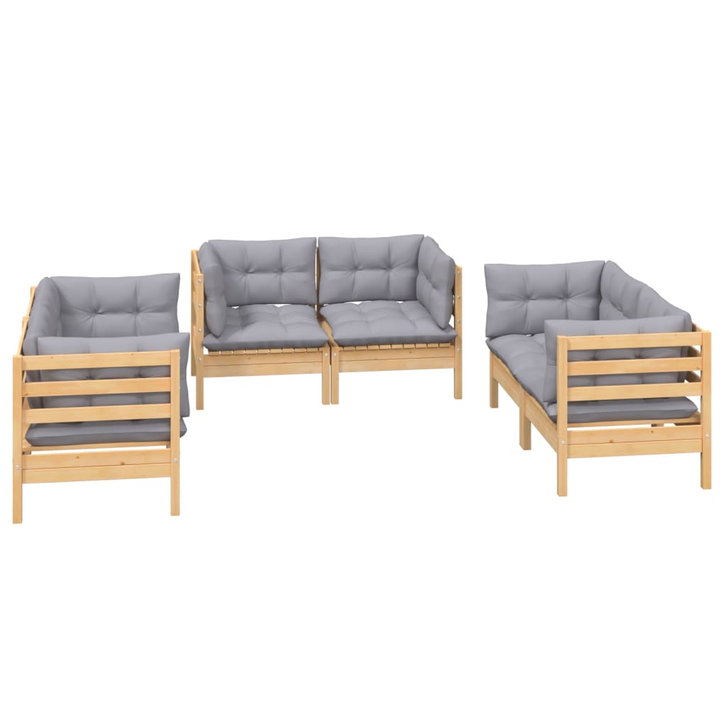 Garden Lounge Set Grey, Natural Wood Solid Pinewood, 100% Polyester